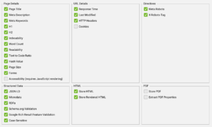 Screaming Frog Spider Data Extraction Settings